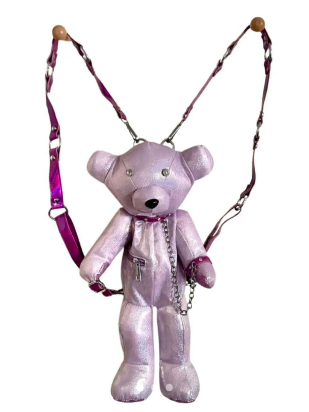 Dolls Kill Purple Glitter Sparkle Club Exx Sidekick Teddy Bear Bag Backpack